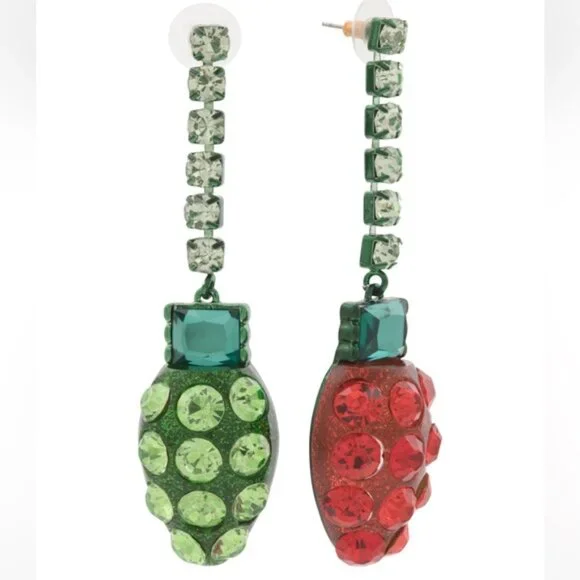 Betsey Johnson Jingle Bell Bling Christmas Lights Glass Drop Earrings - Picture 2 of 2